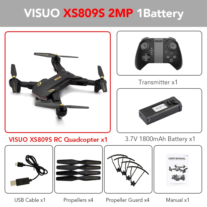 XS809S 2MP 1Battery Eachine VISUO XS809S BATTLES SHARKS 720P WIFI FPV Дрон С Щирокоугольным HD-камерой Складные RC Квадрокоптеры RTF RC Вертолетные Игрушки - Цвет: XS809S 2MP 1Battery