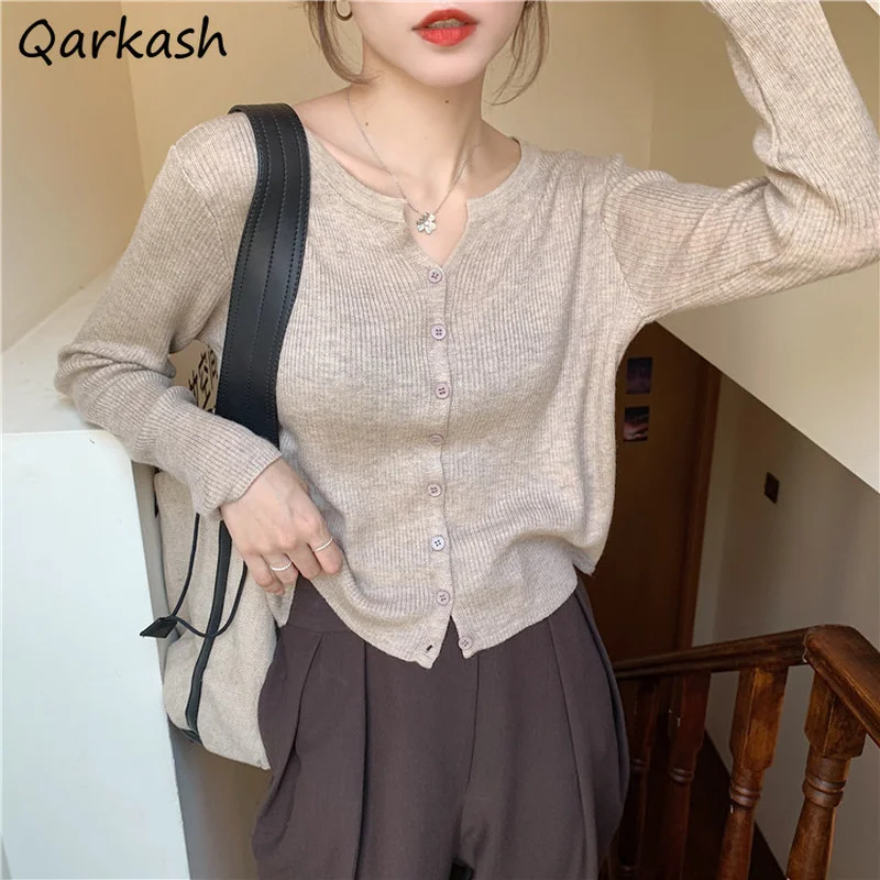 

Однотонный женский весенний нежный винтажный однобортный Кардиган, повседневный облегающий Универсальный вязаный популярный женский уютный классический кардиган Ulzzang