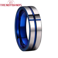 tungsten ring wedding band for men women 8mm blue grooved polished shiny comfort fit