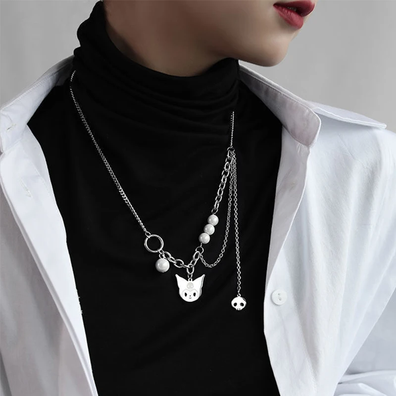 

2022 New Fashion Women Pendant Necklaces Fine Double Link Chain Metal Skeleton monster Necklace Punk Jewelry Party Gift