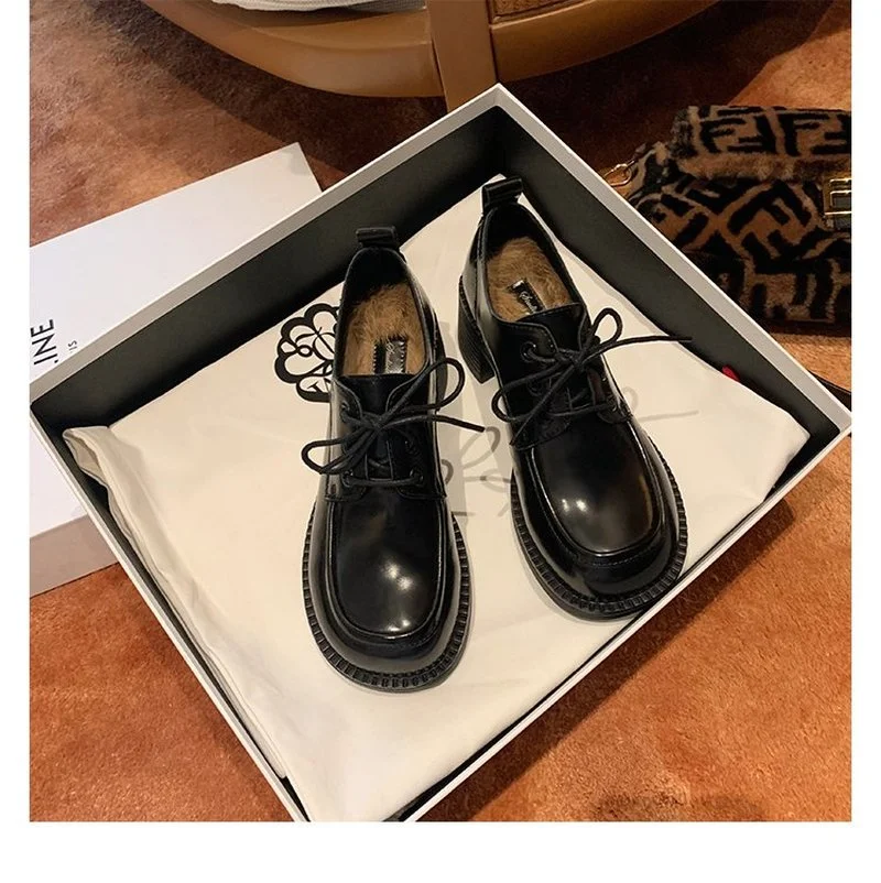 

Single shoes women spring shallow mouth round toe soft sole high heels 2021 new retro women's shoes thick heel leather shoes