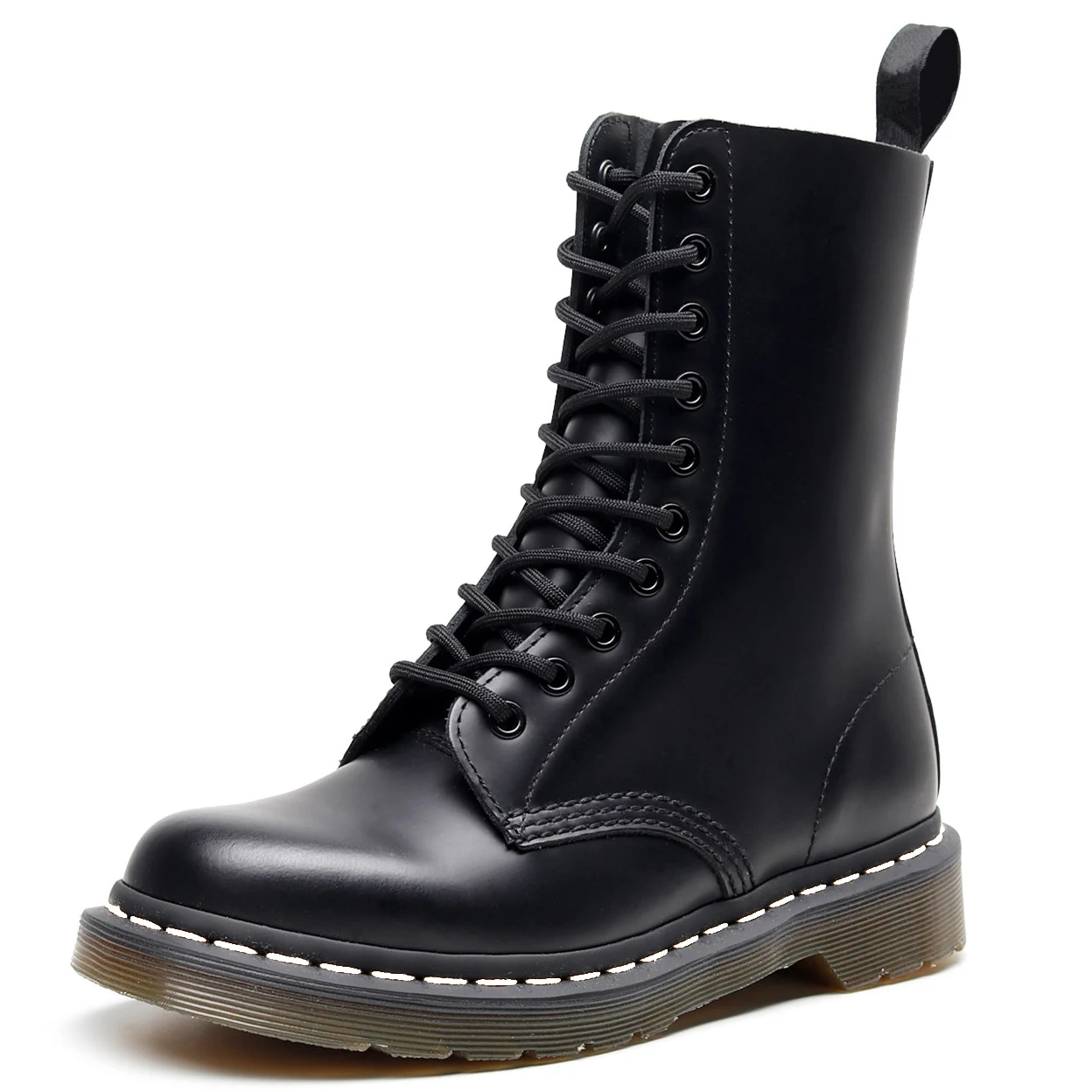 

Brand Genuine Leather Women Boots Fashion Couples Men High Top Shoes Female Motorcycle Boots Black Unisex Mid Boot Bottes Femmes