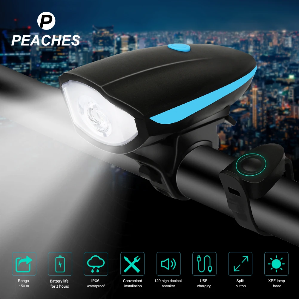 

Bicycle Headlight With Bell Night Riding Flashlight USB Rechargeable Cycling Horn Bike Light Bell Multifunction Cycling Equipmen