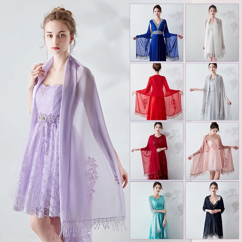 Длинный Шифоновый палантин кружевные вечерние платья с аппликацией из бисера