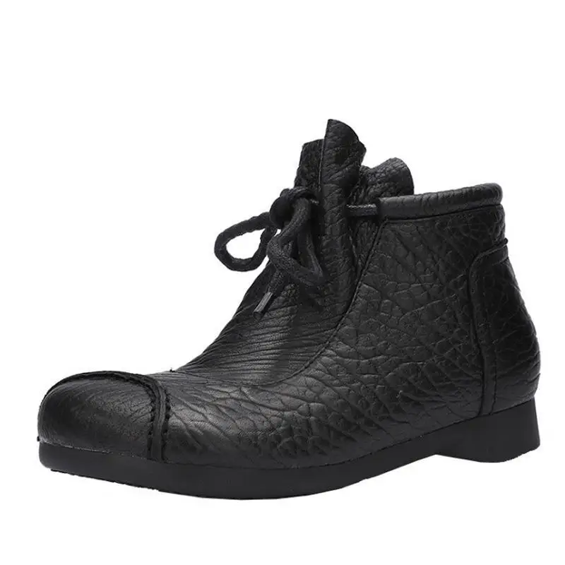 autumn and winter leather women's short boots full leather soft leather soft sole women's shoes square toe lace-up women's boots