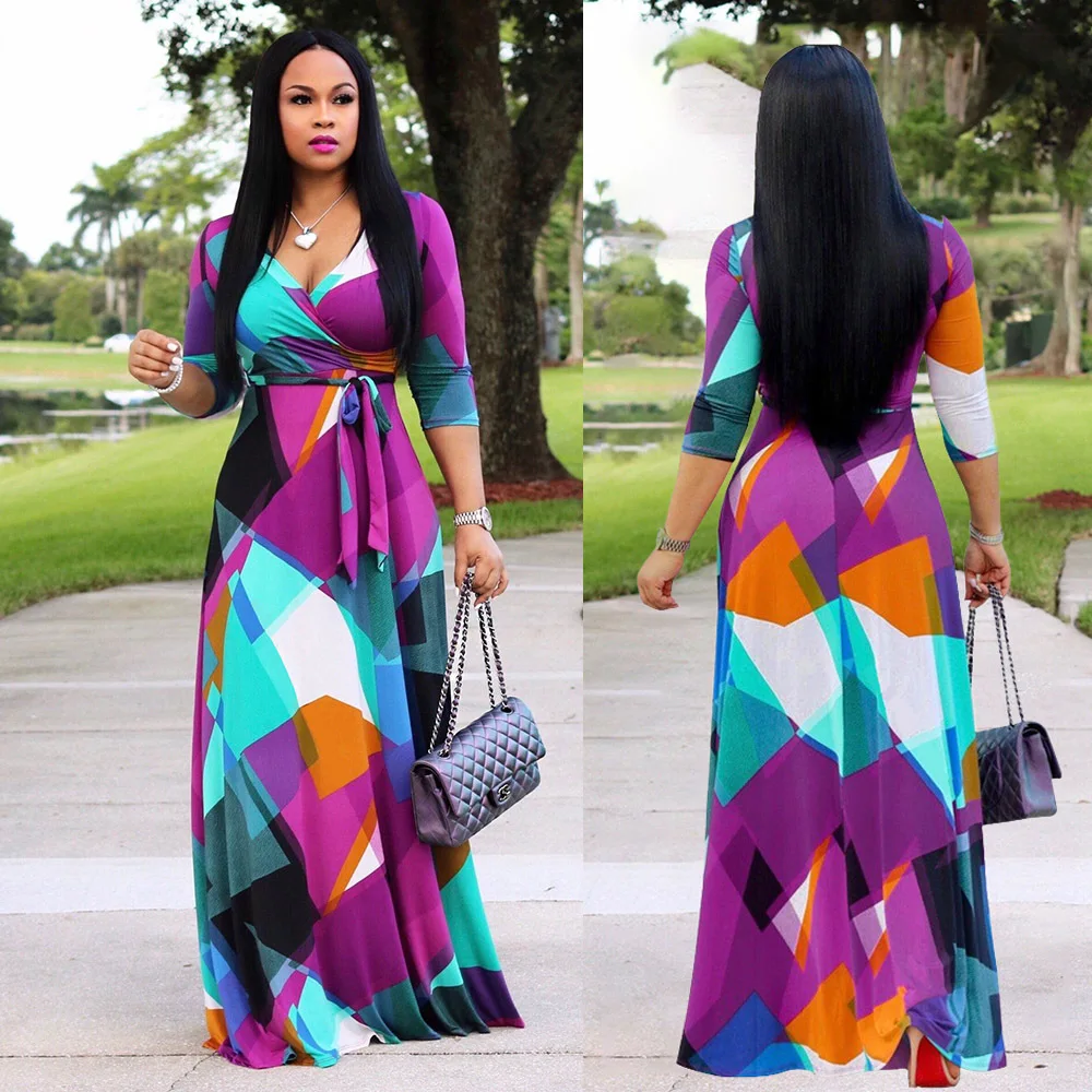 

Модная сексуальная рубашка с V-образным вырезом и рукавом до локтя, яркое платье контрастных цветов на бретельках, длинное платье большого р...