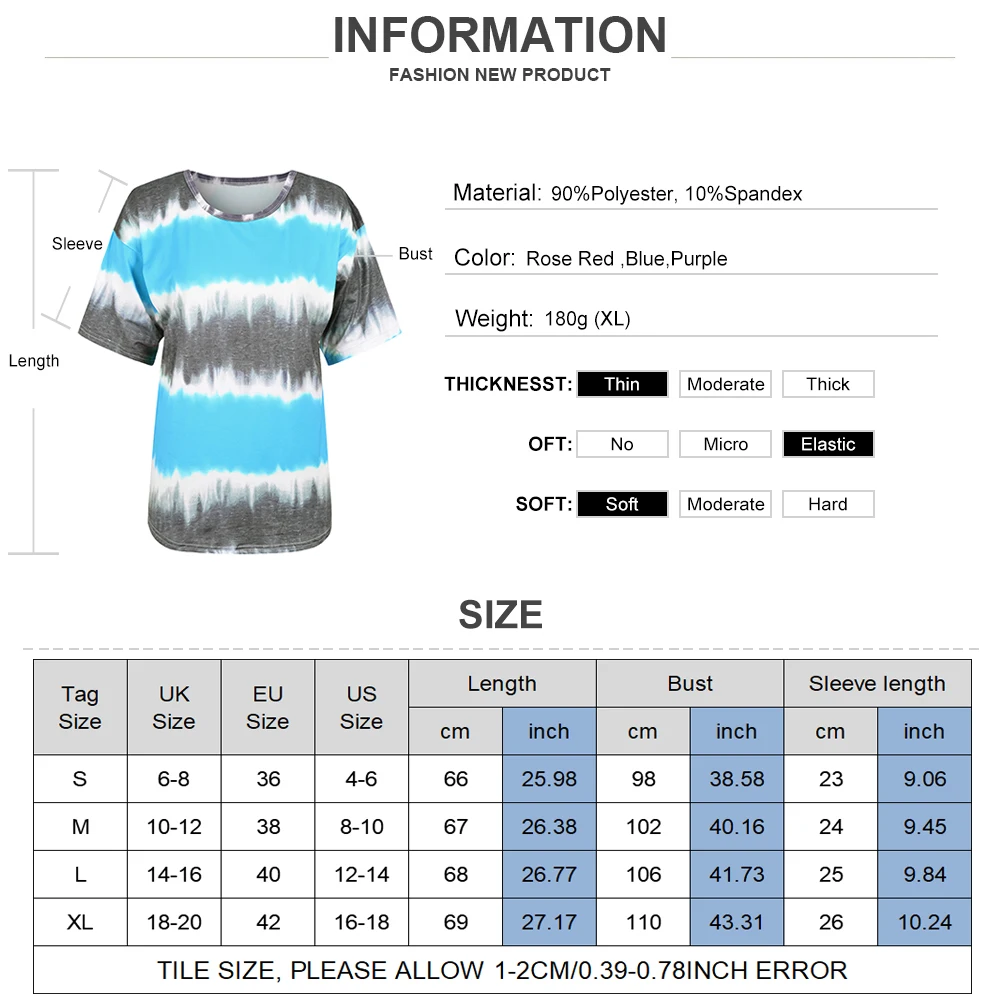 

Fashion Womens Tie-dye Printed T-shirts Loose Blusas Short-sleeved T-shirt Round-neck Tops Tee Summer Female Clothing 2021 D30