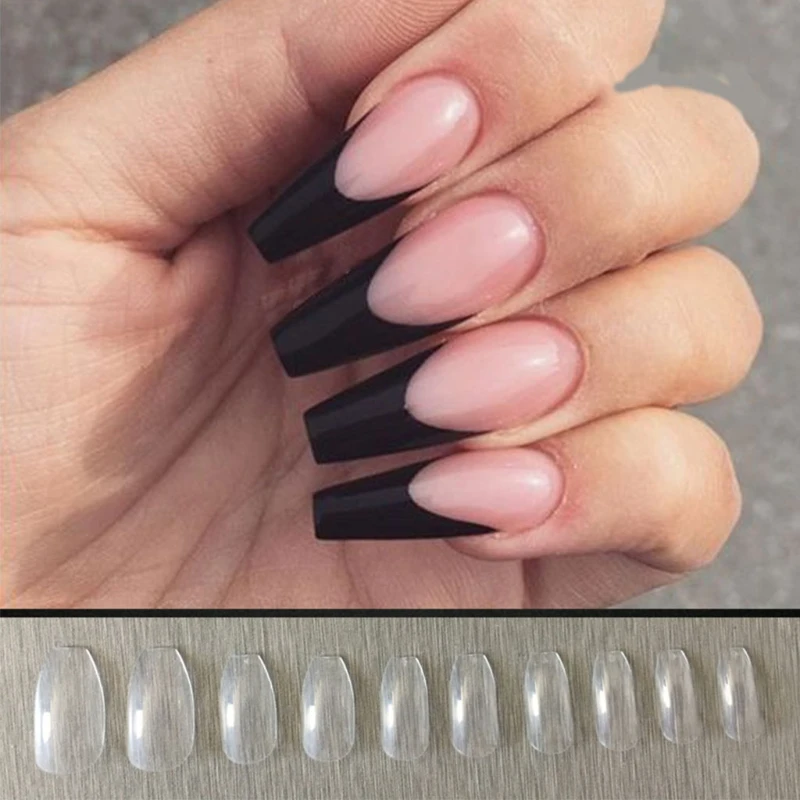 

Coffin Fake Nails Long Ballet False Nail Tips Transparent Mirror Press On Wearable Artificial Nail Home Salon Manicure