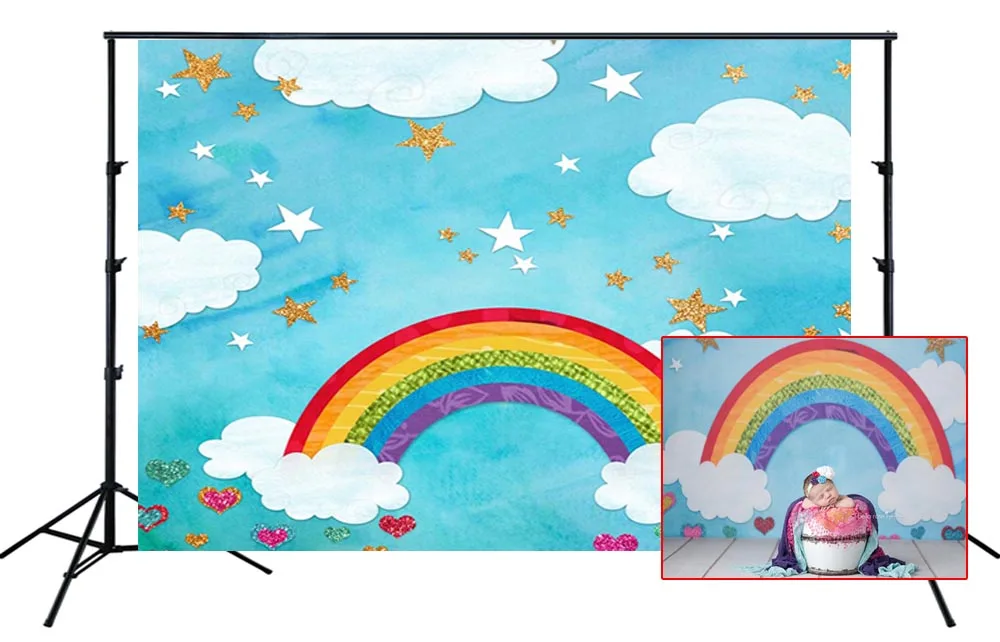 Радужные облака торт разбивают декоративный фон дети первый день рождения