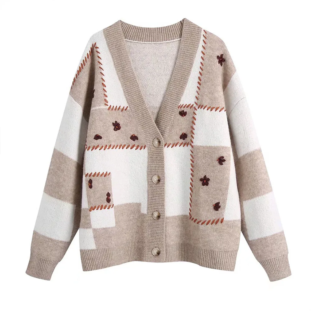 

Женский свитер в клетку DiYiG, вязаный жакет в стиле ретро, свободный однобортный Кардиган с V-образным вырезом, шикарный Топ для женщин, новинк...