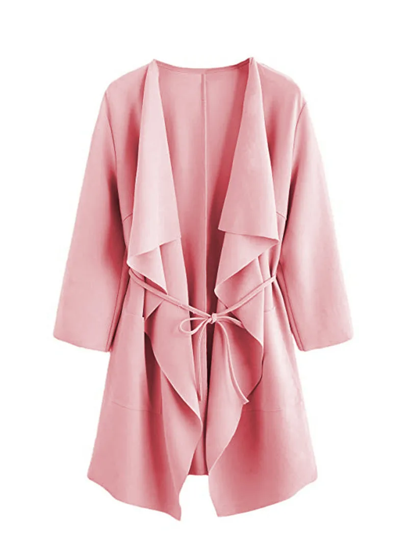 Модная однотонная верхняя одежда с рюшами и поясом повседневные свободные