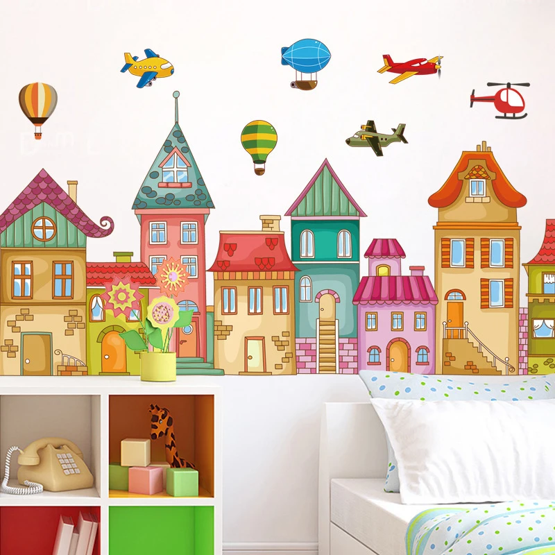 

Green Town cartoon wall sticker childlike baby bedroom decor self-adhesive stickers kids room decoration wall decor home decor