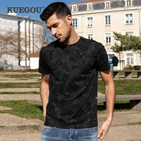 kuegou 2021 summer tee clothing mens short sleeve t shirt fashion high quality letter print tshirt black top plus size zt 90018