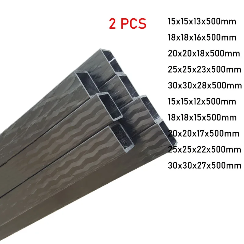 Tubo cuadrado de fibra de carbono de alta dureza, proceso de tejido de doble cara, longitud de 500mm, OD 15 /18/20/25/30mm para varillas de soporte de modelo-0