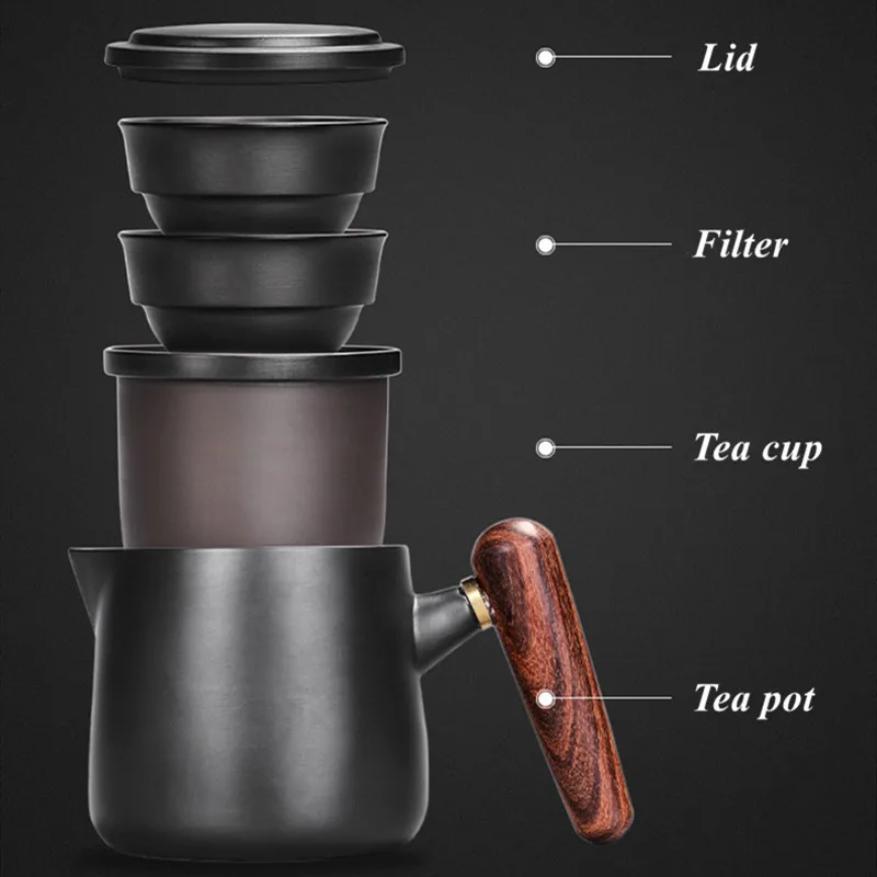 

Yixing Purple Clay Tea Set Including 1 Pot + 2 Cup Japanese Style Ceramic Teacup Portable Travel Teaware with Bag Kung Fu Gaiwan