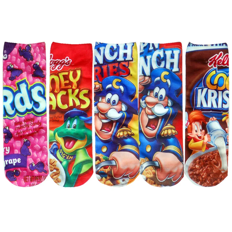 Lot E 5 пар/лот, милые носки с 3D принтом, настраиваемые, модные, забавные, низкие, короткие, художественные, Kawaii Sox, Harajuku, хип-хоп, новинка, женские носки - Цвет: Lot E