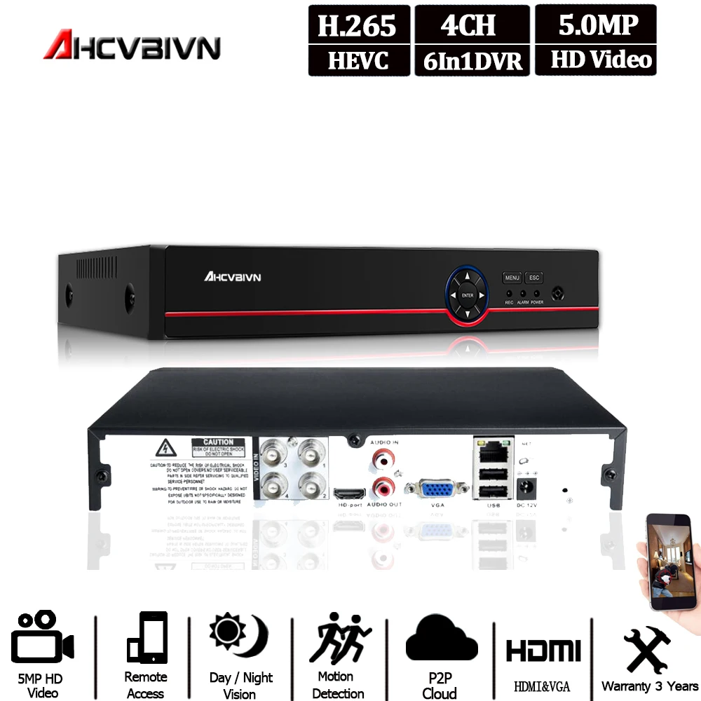 

5MP H.265 VGA HDMI безопасности 4CH видеонаблюдения CCTV DVR 4 канала 5MP 5M-N 15fps DVR RS232 PTZ для аналоговой ip-камеры 6 в 1 2 ТБ HDD