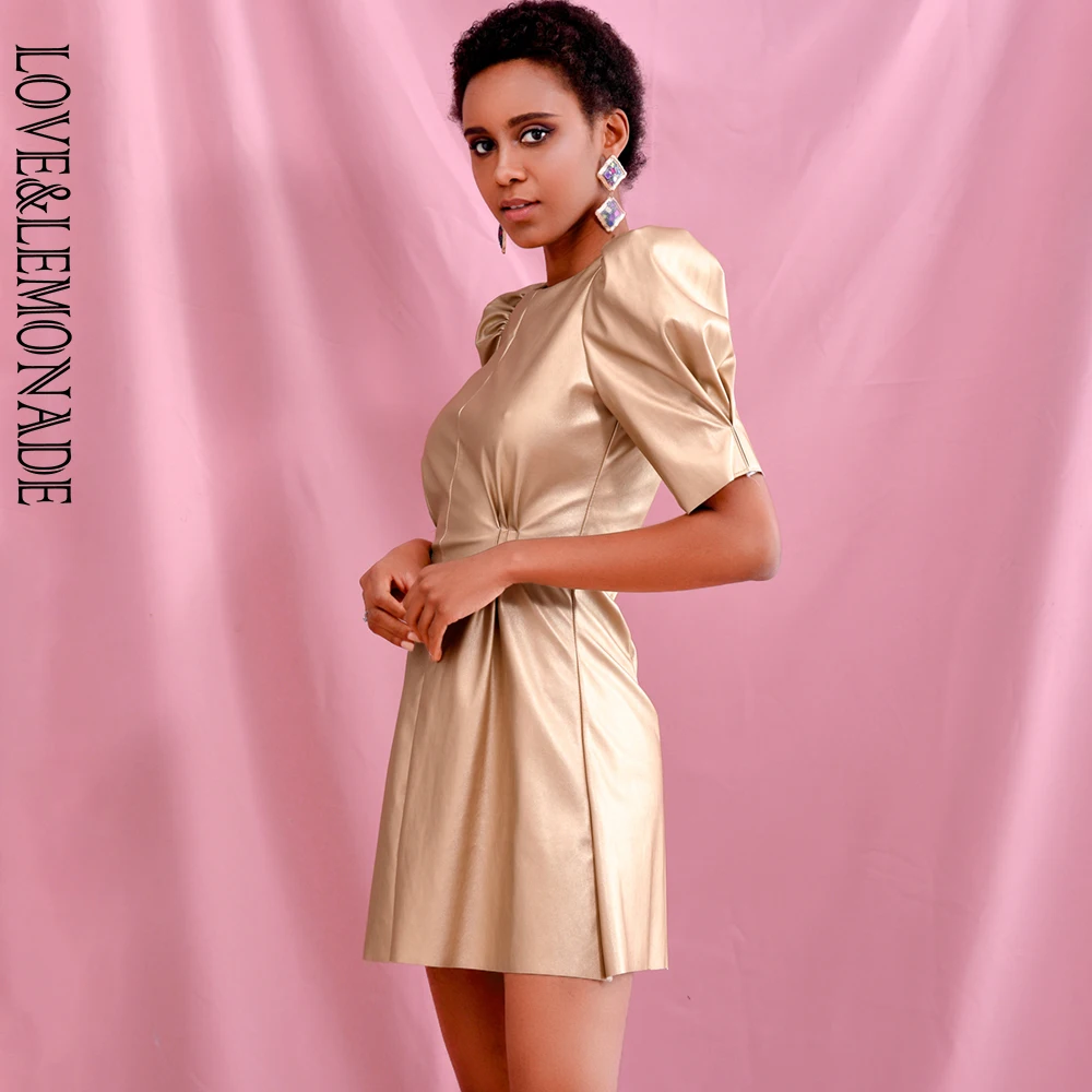 Женское мини-платье LOVE & LEMONADE золотистое стрейчевое платье из искусственной