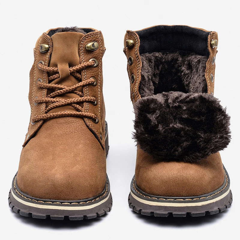 

Botas de inverno masculinas de couro genuíno sapatos quentes feitos à mão de couro grão inteiro para homens sapatos de inverno