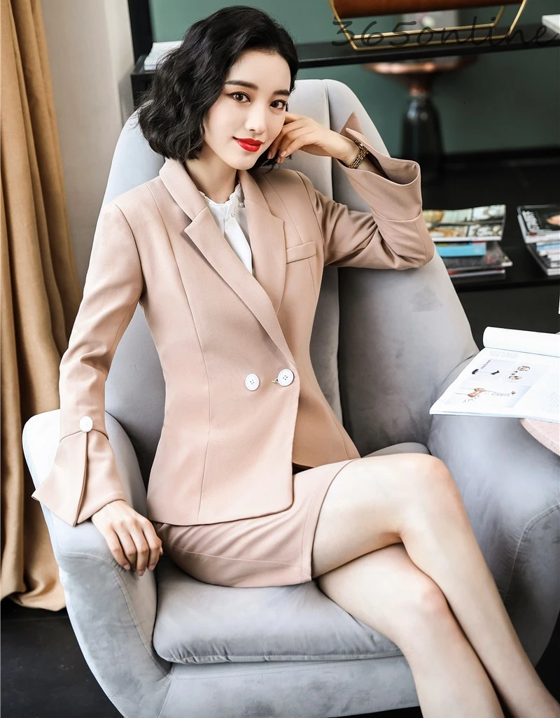 

New Arrival Autumn Winter Formal Women Business Suits Uniform Designs Pantsuits Professional Ladies Office Work Wear Blazers Set