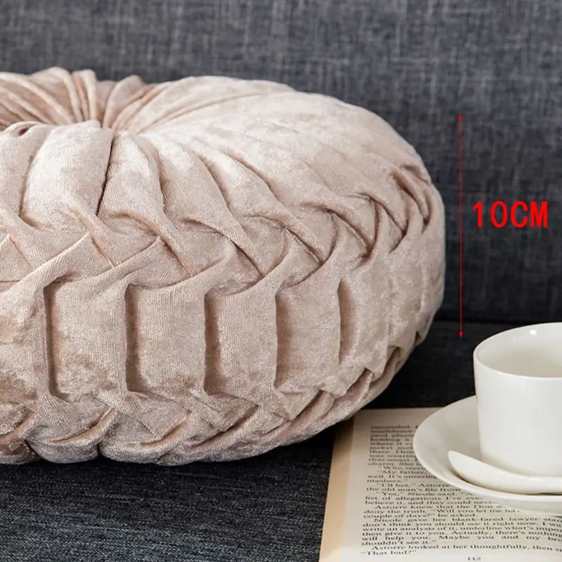 

European Style Throw Pillow Luxury Velvet Cushion Pleated Fabric Handmade Round Wheel Pumpkin Seat Cushions R9JC