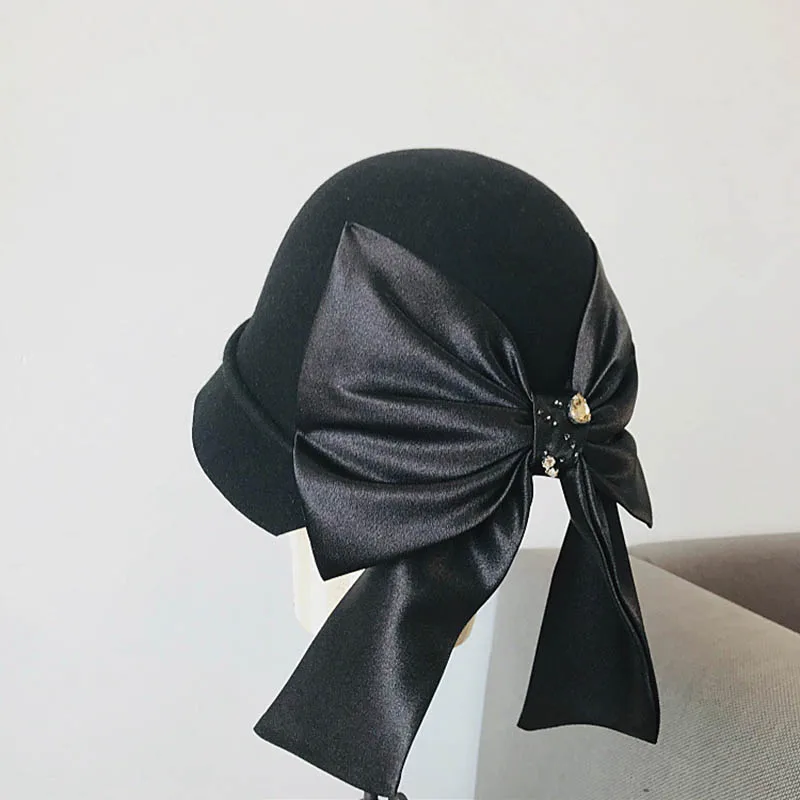 Женская фетровая шляпа Fibonacci элегантная с лентой и бантом в стиле ретро Осень