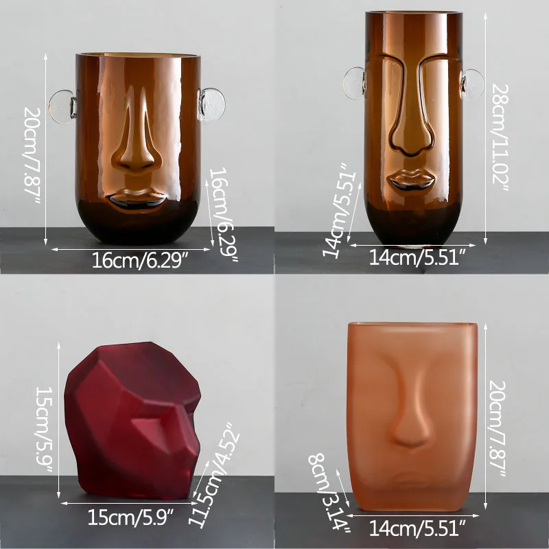 

Strongwell Modern Face Vase Home Supplies Decoration Ornaments Transparent Hydroponics Glass Flower Vases Decorations Artware