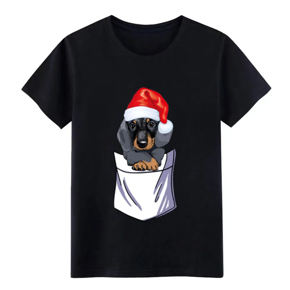 Рождественская футболка с карманом Санта-таксы Мужская Дизайнерская хлопковая