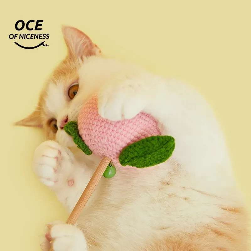 

OCE Peach Cat Teaser Cat Stick Cat Toys Bite Resistant Kitten Toys Teething Stick High-quality Wool Hand-knitted Cat Accessories