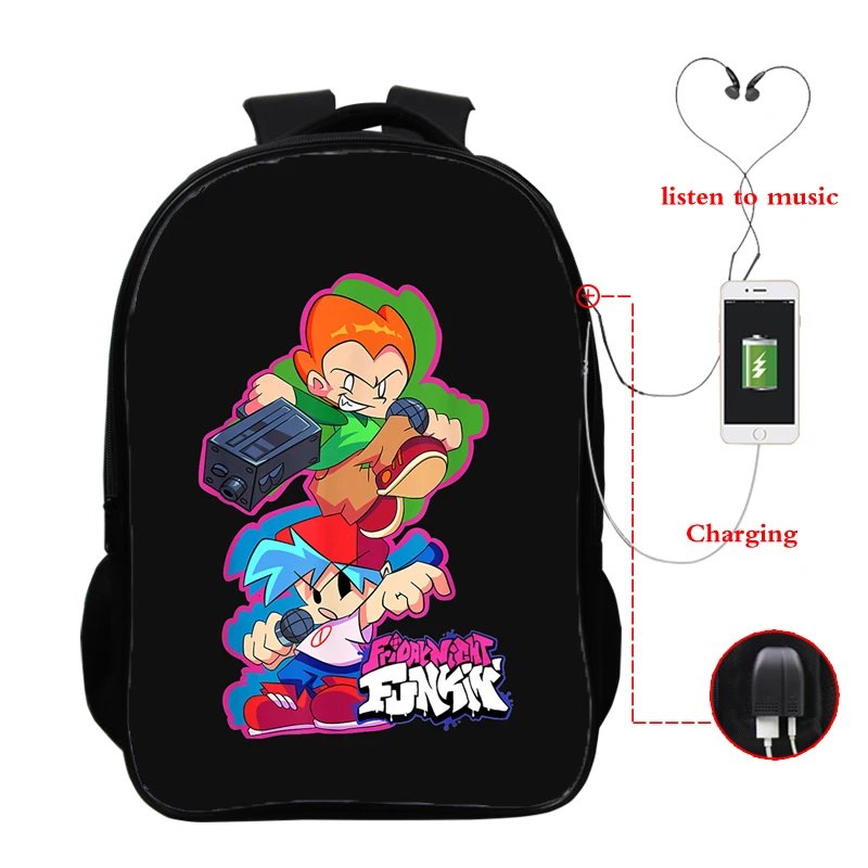 Usb зарядка рюкзаки в пятницу Funkin Back To School Рюкзак 16 дюймов Подростковая школьные
