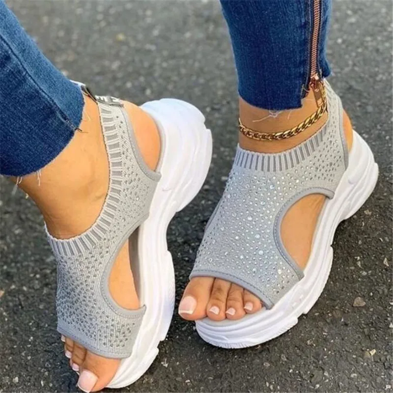 

2021 Bling Sneakers Women Sock Shoes Summer Sneakers For Woman Casual Shoes Ladies Slip On Flats Shoes Female Vulcanize Shoes