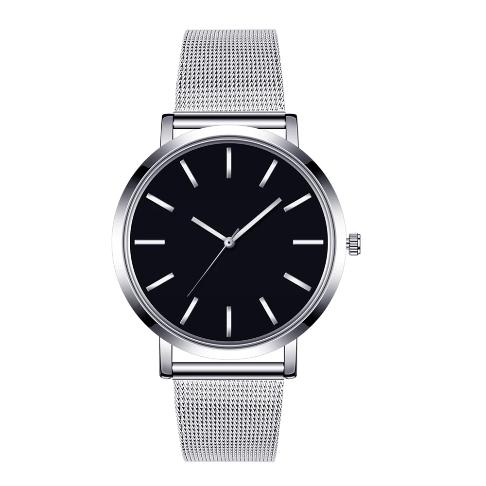 Silver B Fashion Women Black Watches Mesh Band Stainless Steel Quartz Wristwatch Ladies Simple Watches Female Elegant Clock Reloj Mujer - Цвет: Silver B