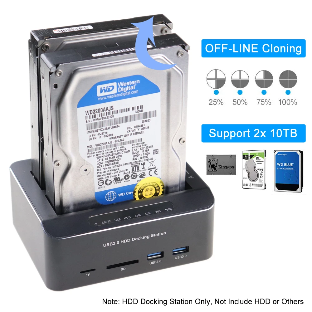 Док станция для жестких дисков 2 Bay USB 3 0 к SATA 5 дюйма/3 дюйма SSD с концентраторами
