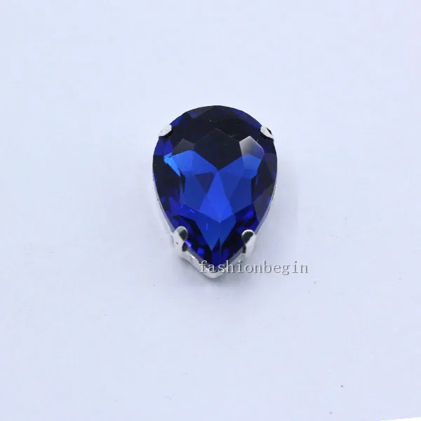 sapphire 30p 4x6 мм каплевидный цветной стеклянный камень с плоским основанием Пришивные хрустальные стразы с серебристыми металлическими драгоценными камнями для DIY обуви, одежды, сумок - Цвет: sapphire