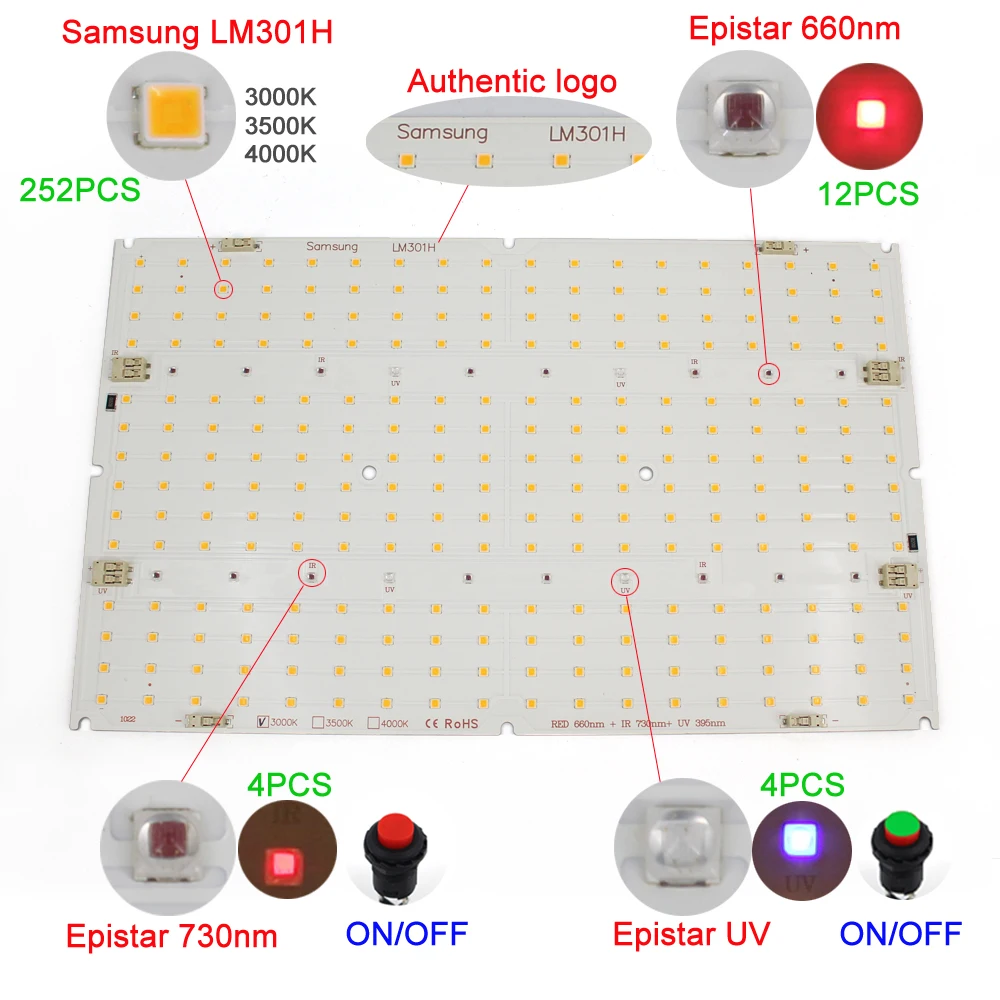 2021 Latest Samsung LM301H LED QB V4 Board 3500k 660nm UV IR,UV IR turn on/off  for LED grow light