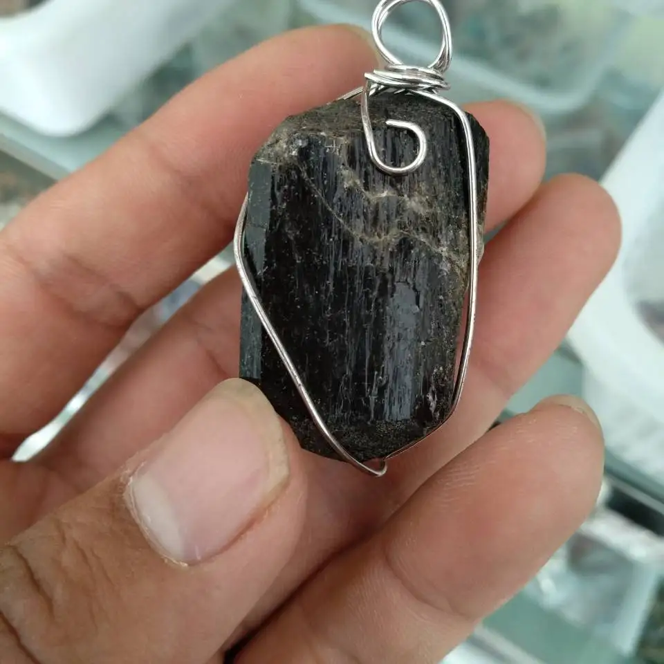 Натуральный драгоценный камень Aphrizite Schorl необработанные камни ожерелья из