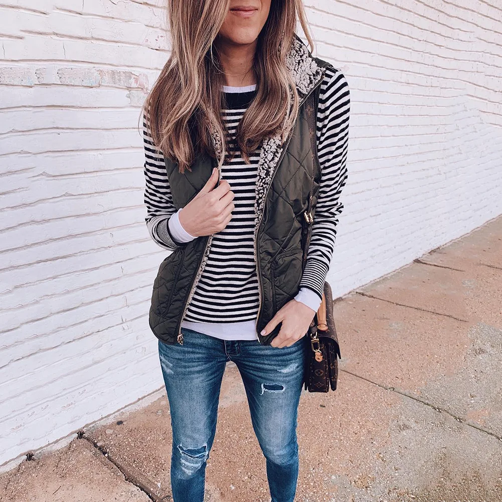 

Streetwear Double Faced Slim Warm Plush Vest Turn Down Collar Sleeveless Women Autumn Winter Clothes Casual Tops Zipper Loose