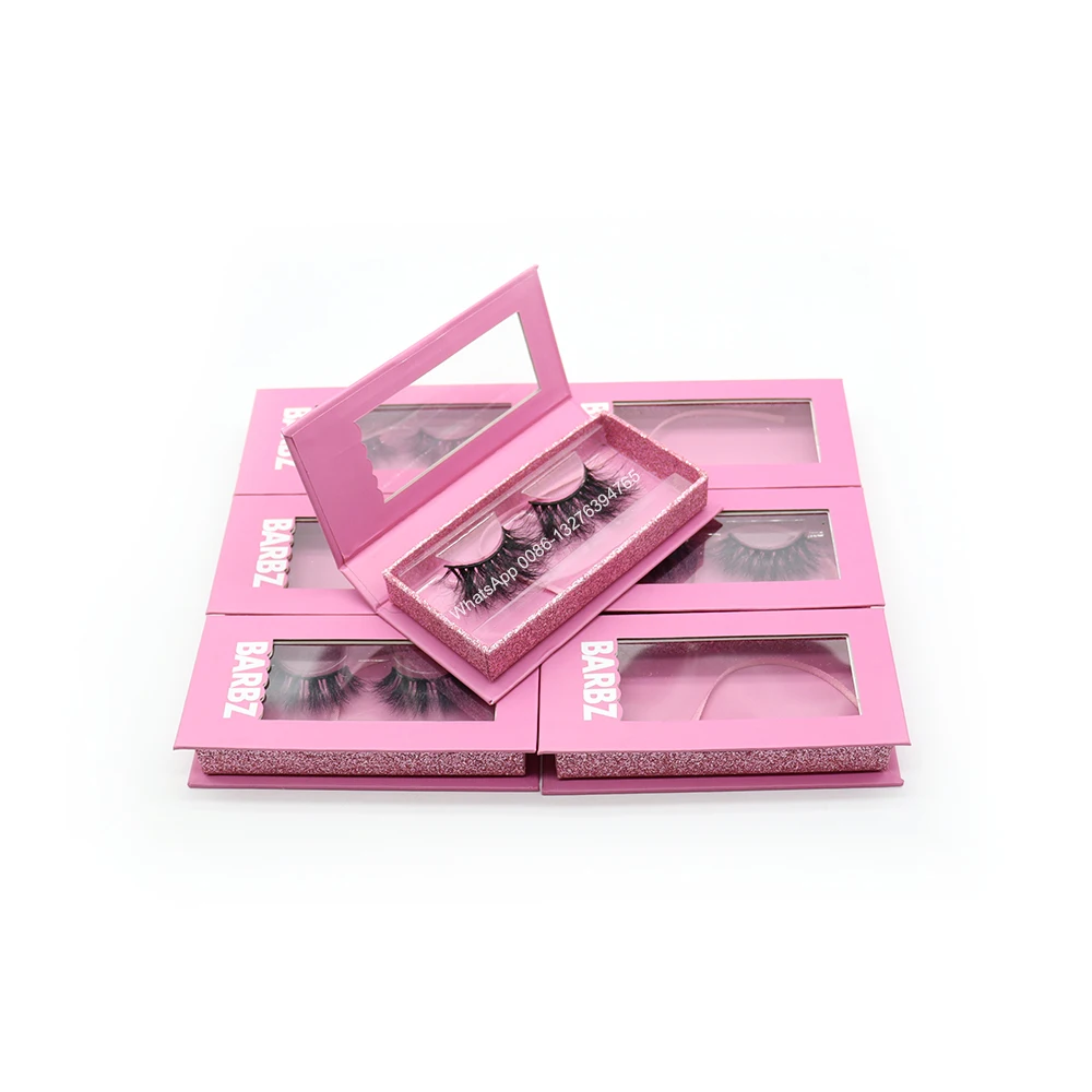 

Rectangle Window Pink Eyelash Packaging 100% Handmade Mink Lashes Wholesale With Case Custom Lashbox Package With Logo