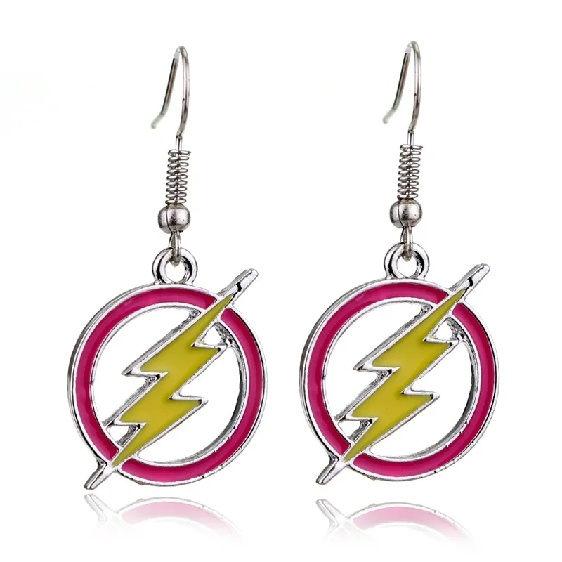 red earring Флэш DC супер герой флэш логотип в виде молнии Нержавеющая сталь цепи ожерелья и подвески фильм Ювелирные изделия Подарки - Окраска металла: red earring