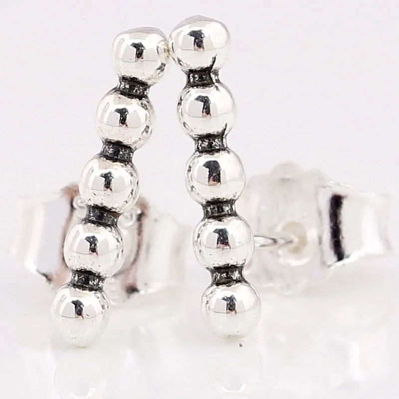 

100% S925 Sterling Silver Pan Simple Polished Wish With Beads Earrings For Women Wedding Gift Fashion Jewelry