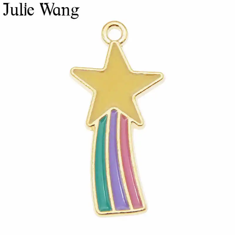 Julie Wang 6 шт. эмаль звезда метеор амулеты красочный сплав золотой тон ожерелье