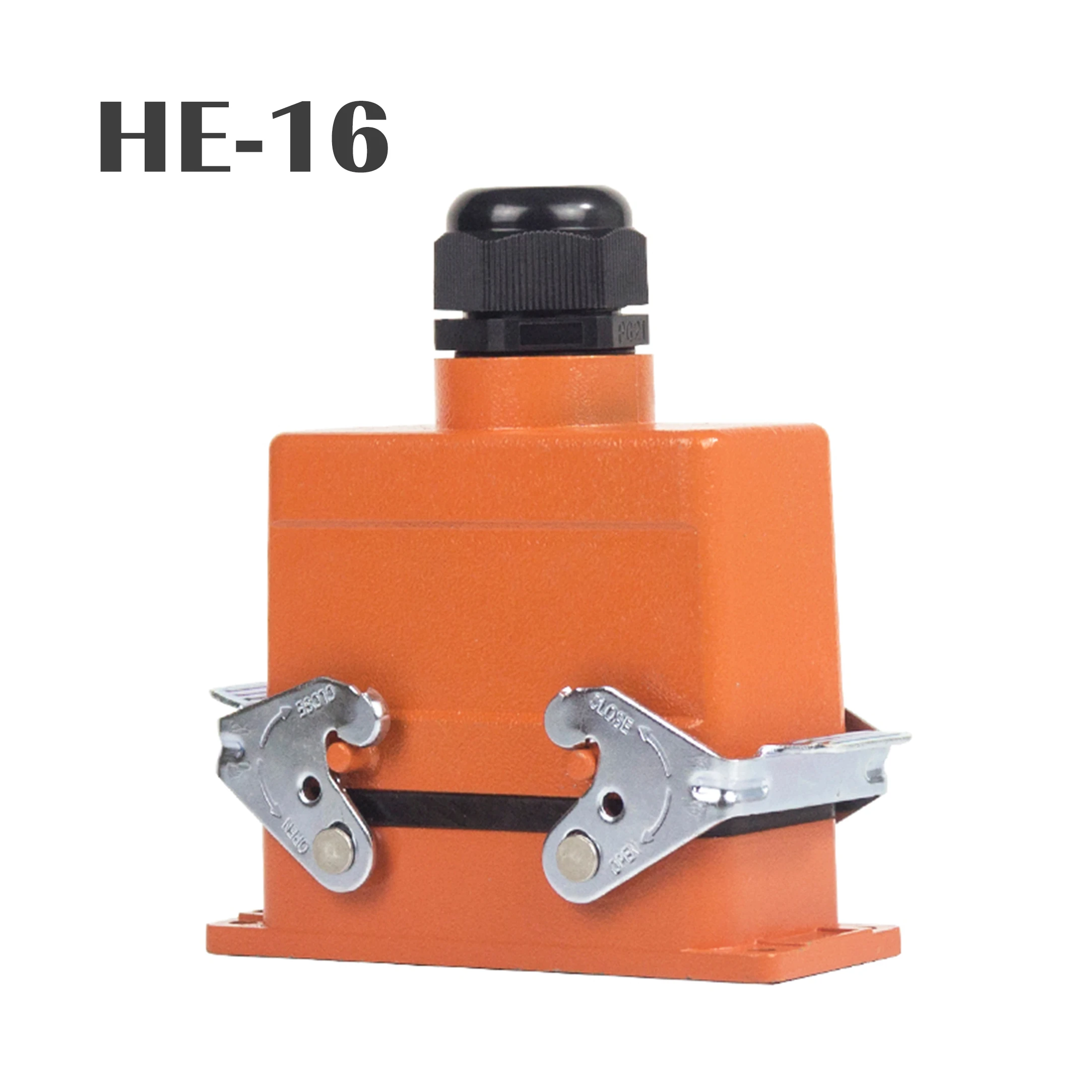 

Сверхмощные разъемы серии HE, 16-контактный сердечник с двойной пряжкой, верхний боковой вход, оранжевый цвет с пластиковой кабельной втулкой, один комплект