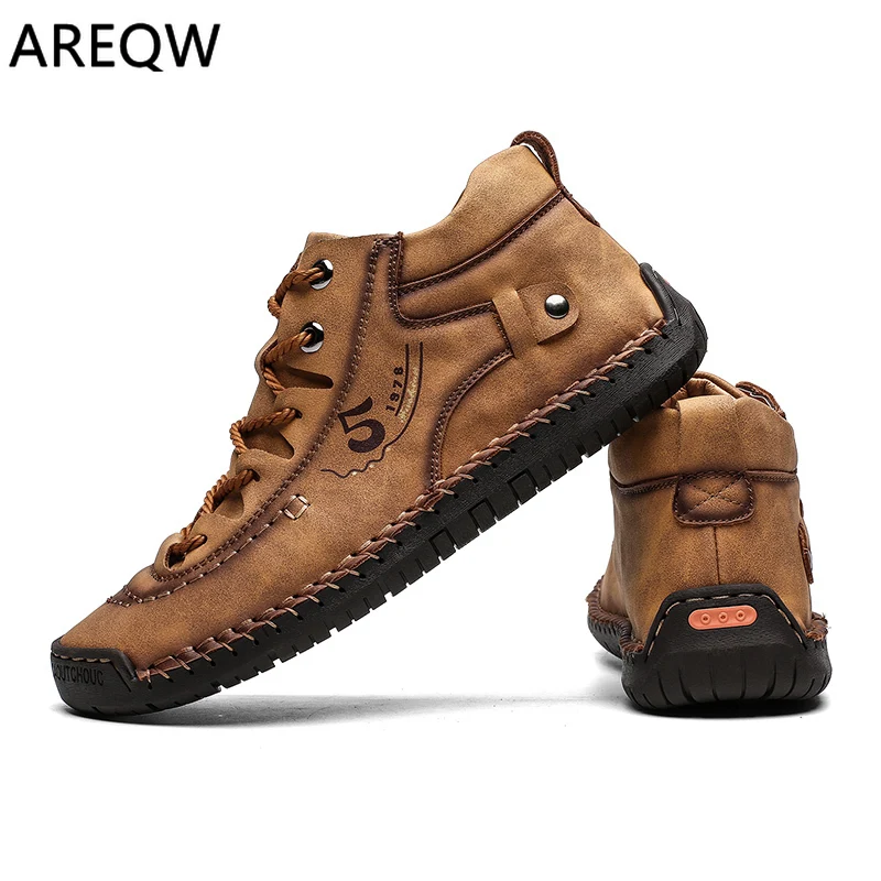 2019 модные кожаные мужские Ботинки Зимняя Теплая Повседневная обувь мужская
