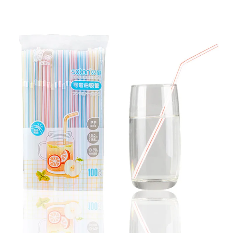 

100 шт./пакет гибкие одноразовые цветные полосатые Веселые соломинки для сока, товары для мероприятий
