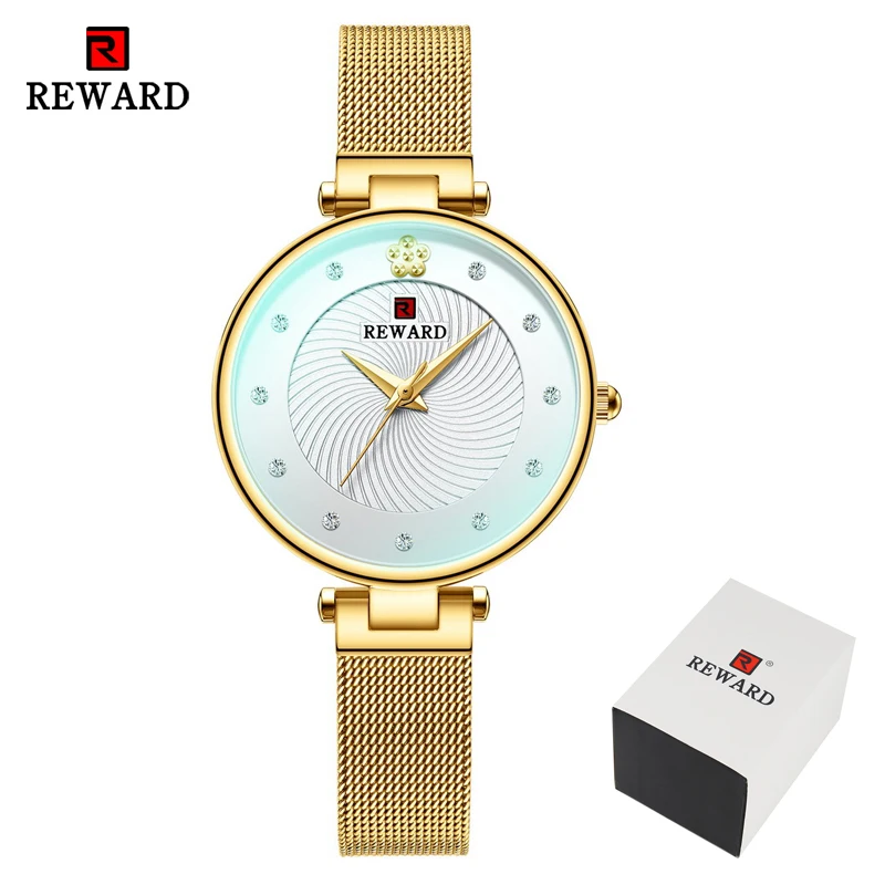 Gold in Box Новые женские разноцветные зеркальные часы, кварцевые часы, женские водонепроницаемые наручные часы из нержавеющей стали, простые женские часы - Цвет: Gold in Box