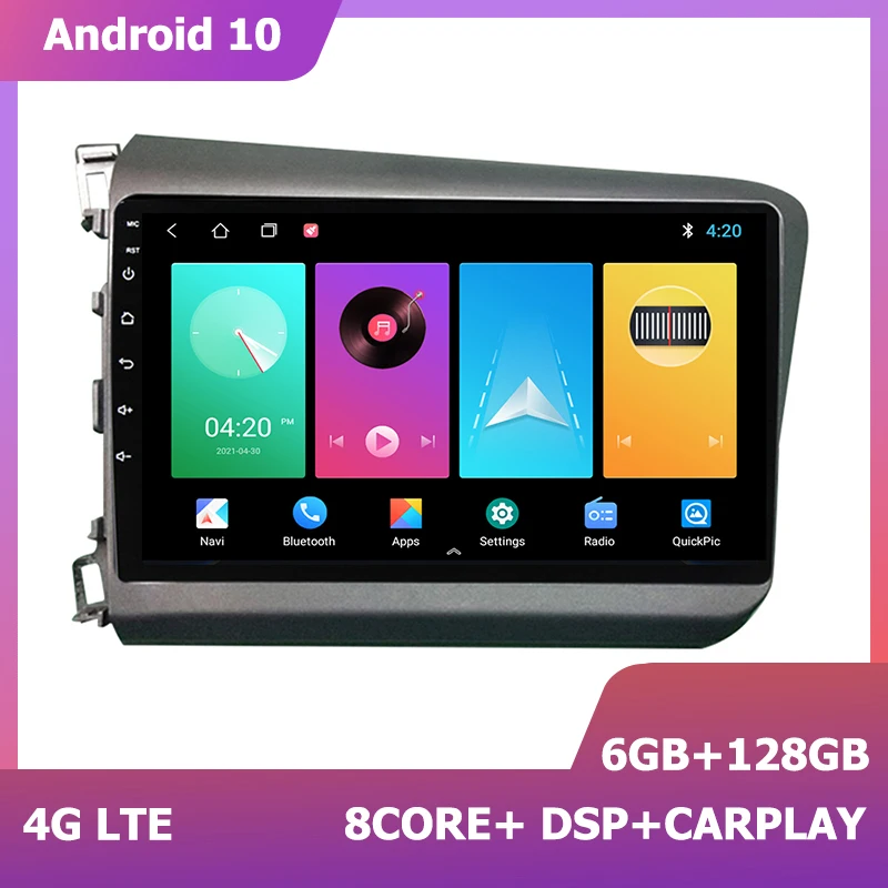 

Мультимедийная магнитола hiрайот, 10 дюймов, Android 11, для Honda Civic 2012, 2013, 2014, 2015, carplay, мультимедийная стереосистема, СБ Navi, 6 +, 128, DSP, 2 Din, 8 ядер