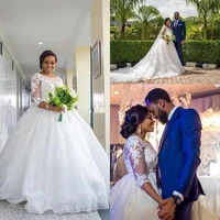 african plus size wedding dresses 34 sleeves lace appliques south arabic gown ball long train bridal gowns