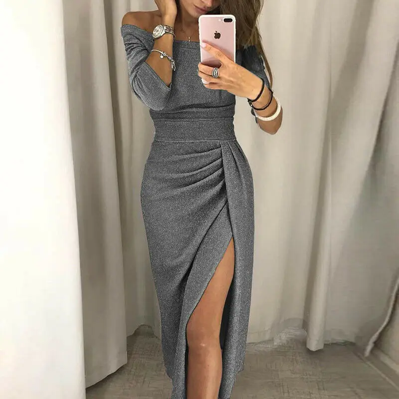 Женское Sequned с открытыми плечами длинным рукавом Bodycon Вечерние Коктейльные