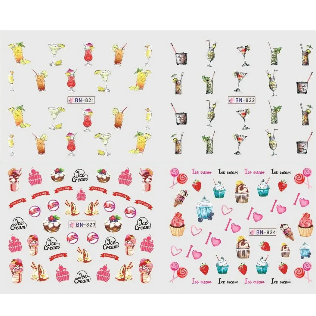 Дизайн ногтей мороженое напиток водяной знак водная переводная наклейка