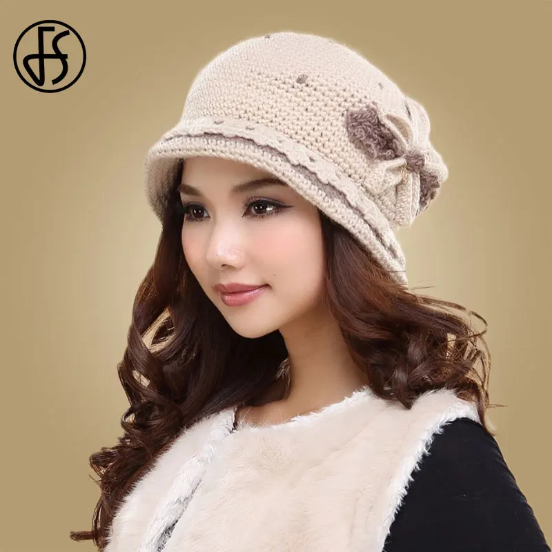 Beige FS, женские зимние шапки, шерстяные вязаные шапки, теплые женские эластичные вязаные шапки, s громоздкая шапочка для девочек, Skullie Bonnet, шапка тыквы - Цвет: Beige